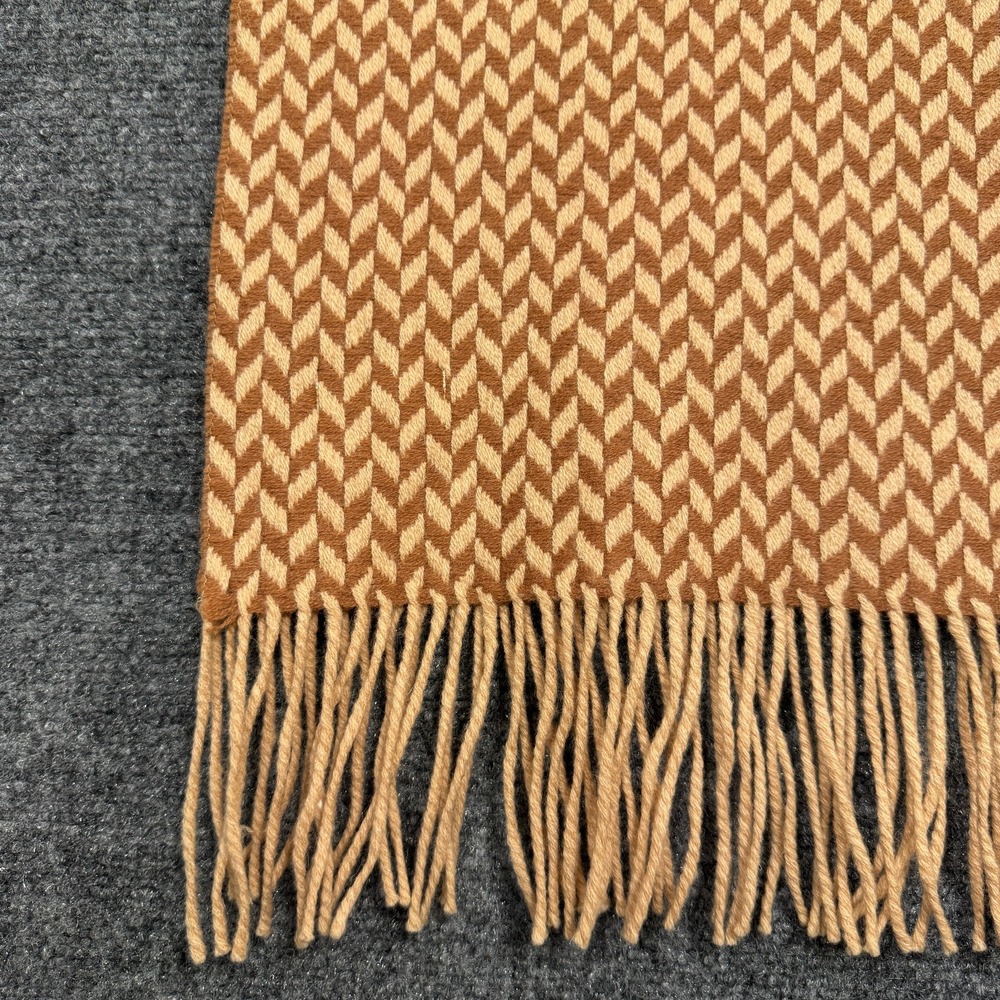 Jennifer Sun 100% Merino Wool Wrap Shawl Scarf Color Brown Camel Chevron 76 in - Picture 7 of 7